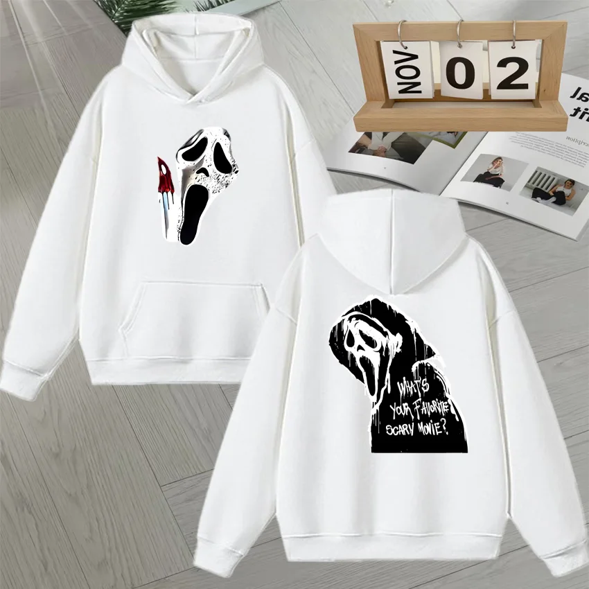 Horror Halloween Graphic Double Sided Print Hoodies Streetwear Style Hoodie Long sleeve Autumn Winter Fleece Sweatshirts Unisex