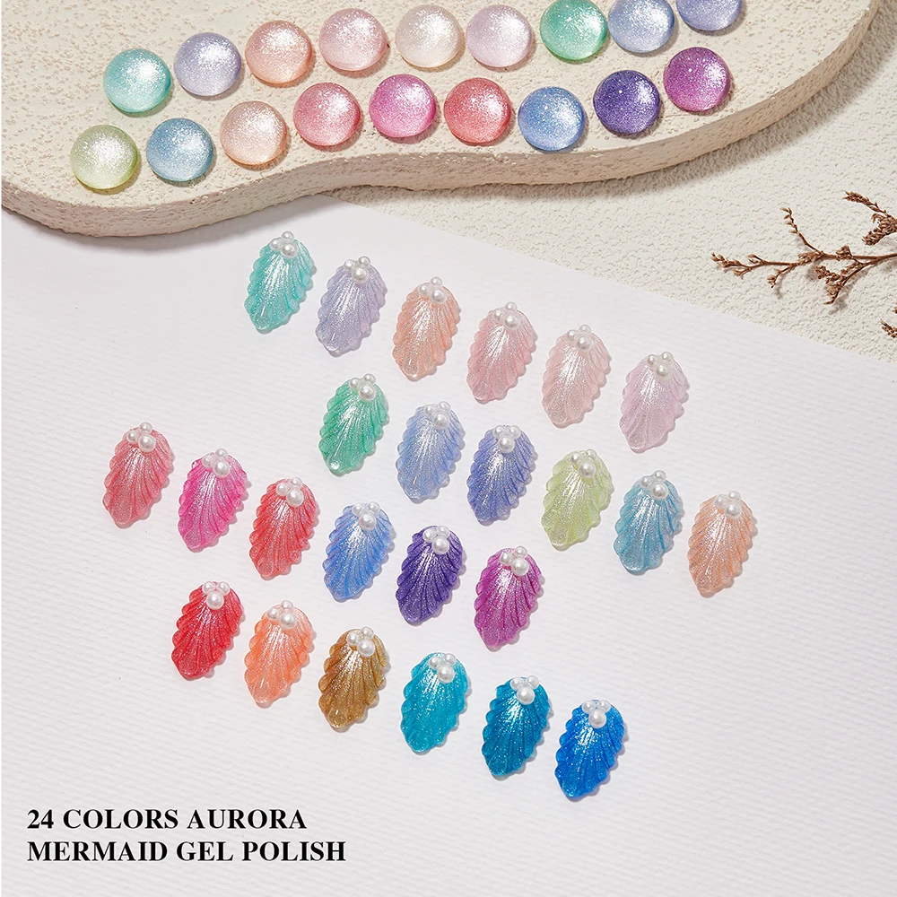 

Vendeeni TPO/HEMA FREE 24 Colors/set Discolour Aurora Mermaid Gel Nail Polish Pearl Shell Effect Nail Varnish With Color Card