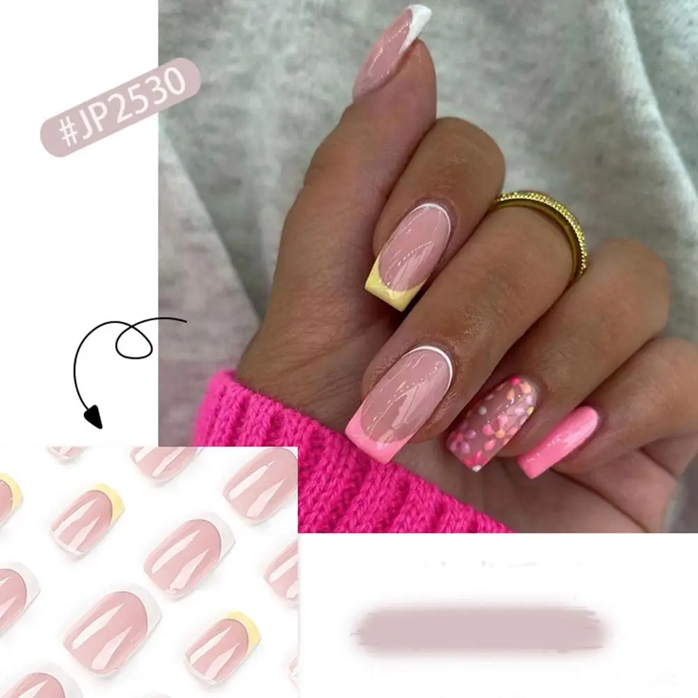 Colorful Wavy Long Square False Nails French Manicure Press On Nails DIY Detachable Nail Tips at Home