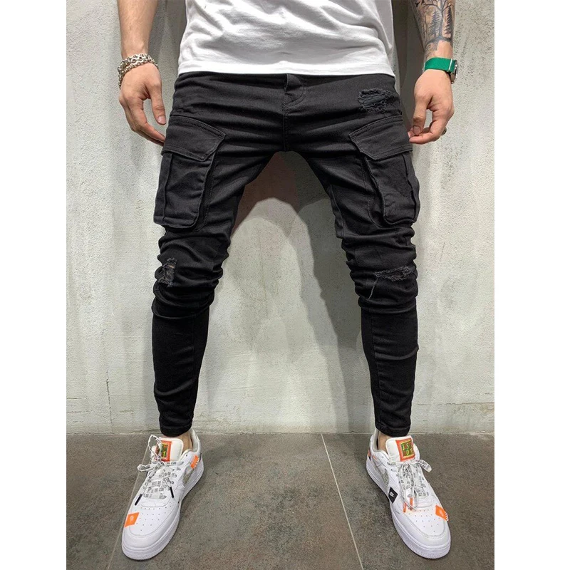 High-quality Black Cargo Jeans Elastic Slim - Image 4