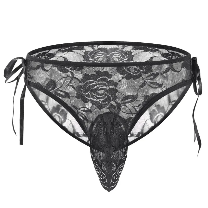 

Mens Floral Embroidery Lace Panties Sexy Sissy Lingerie Underwear Gay Transparent Briefs Breathable Big Bugle Pouch Underpant