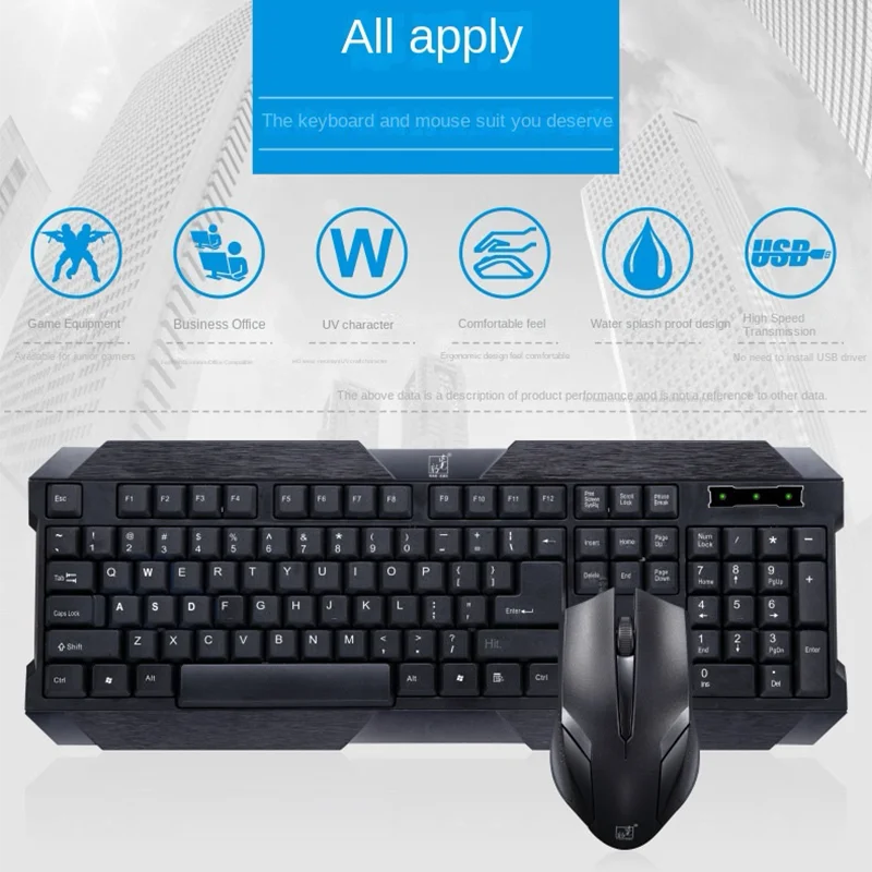 Tastiera Q19 Mouse cablato Set Giochi per computer Tastiera impermeabile per Home Office Business Nero Classico USB 107 tasti