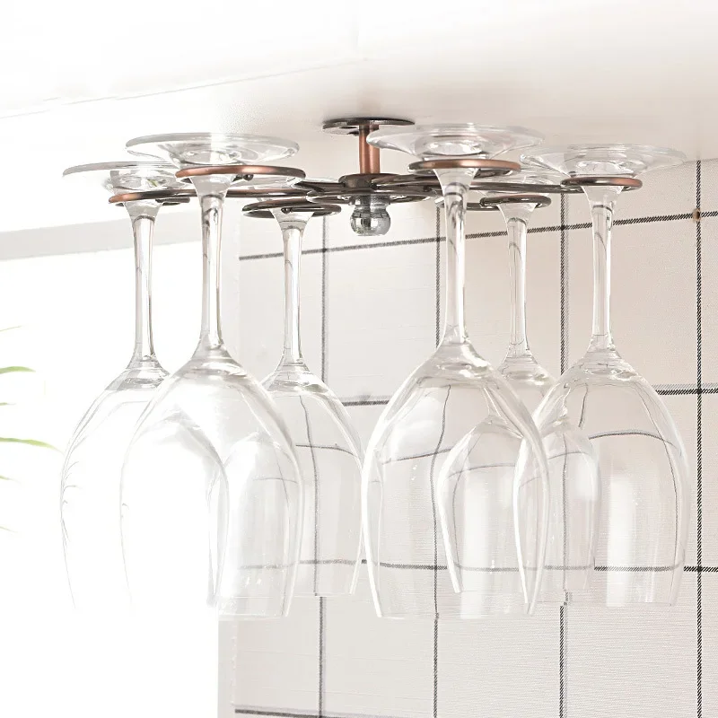 

Wine Glass Holder, Rotating Wine Glass Storage Rack under Cabinet,Upside-down Suspended Roof Iron Stemware Racks for 6 Glasses