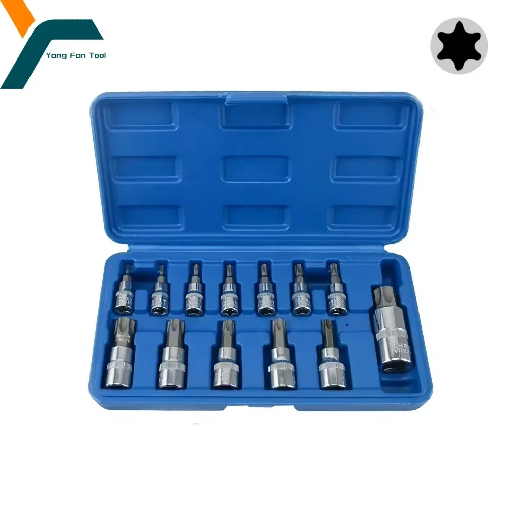 Conjunto de Chaves de Fenda Torx com 13 Peças 1/4'' 3/8'' 1/2'' Ferramenta de Manutenção Automotiva Chave Torx T8 T10 T15 T20 T25 T27