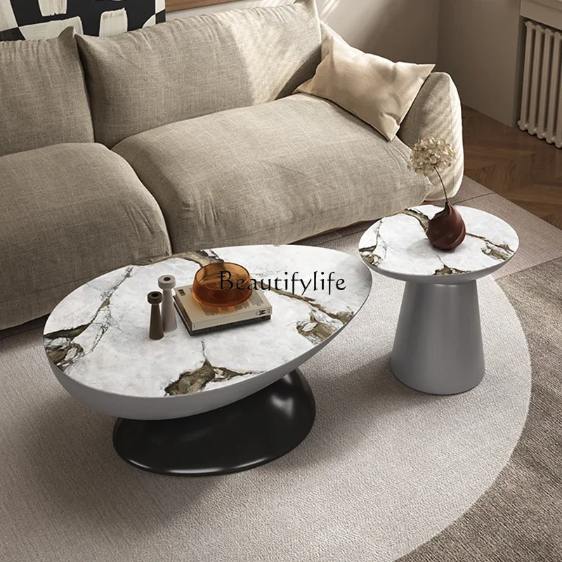

pg46Medieval style coffee table living room cobblestone modern simple microcrystalline stone special-shaped coffee table
