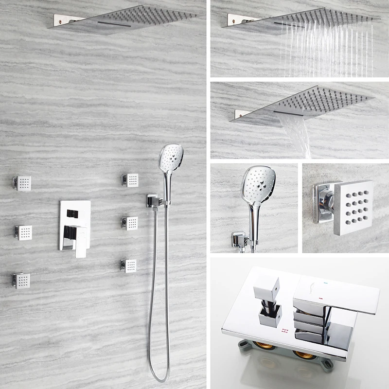 

Concealed Faucet Shower Set ,Bathroom Hidden 3 Way Faucet Shower System Set Wall Mounted Bathtub Rain Shower Mixer Tap Set