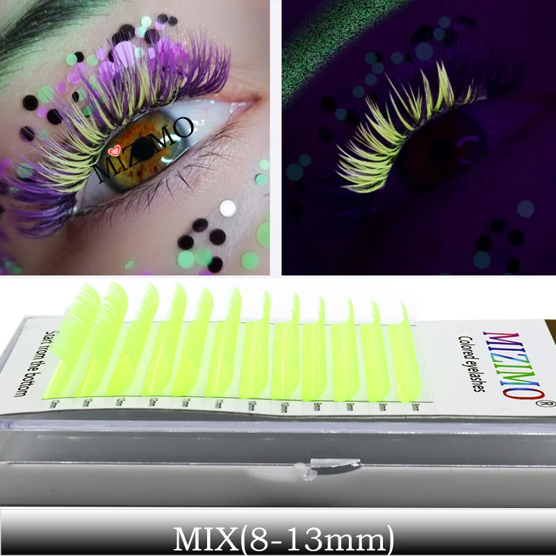 New  UV Neon Eyelash Extension Glow In The Dark Lashes Fluorescent Bright Colorful Bulk Classic For Individual Lash Extensions