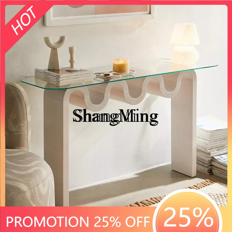 SM Creative Entrance Table Minimal Light Luxury Tempered Glass Entrance Platform Water Ripple Rectangle Transparent