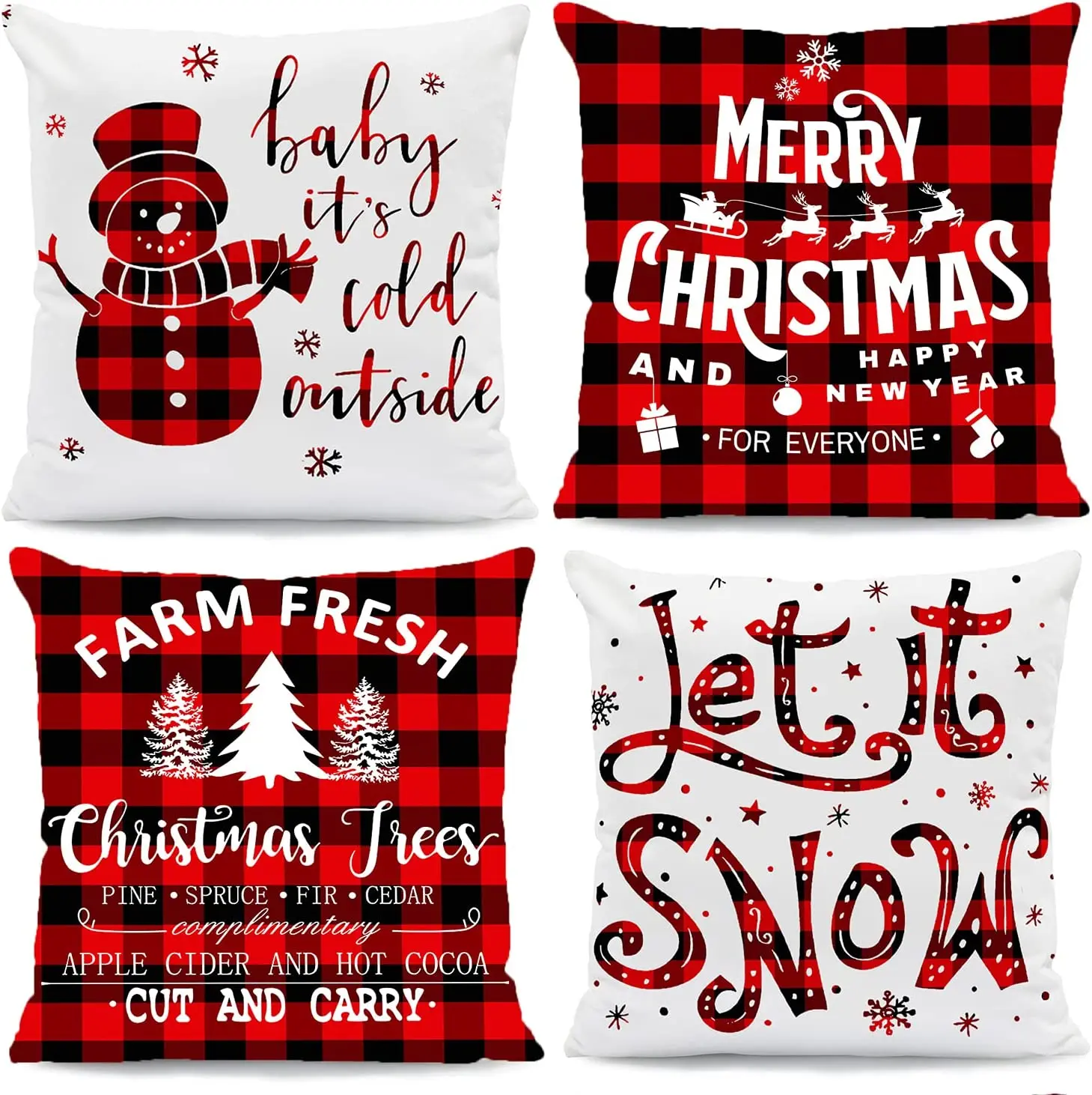 

Buffalo Plaid Soft Christmas Pillowcases Xmas Winter Holiday Cushin Covers for Home, Sofa, Christmas Decor