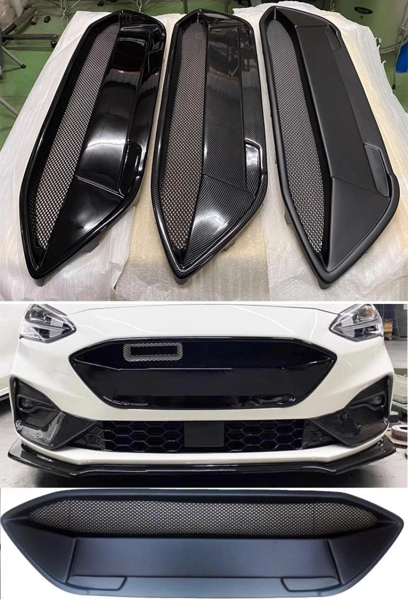 Matte Black Front Bumper Grille Ram Air Intake for Ford Focus RS 19-22 Modified Radiator Grill Body Kit Car Accessories