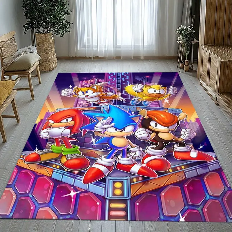 Vintage Cartoon S-Sonic Rings K-Knuckles Game Non-Slip Area Rug for Living Room,Bedroom Playroom Carpet Mat for Sofa,Home Decor