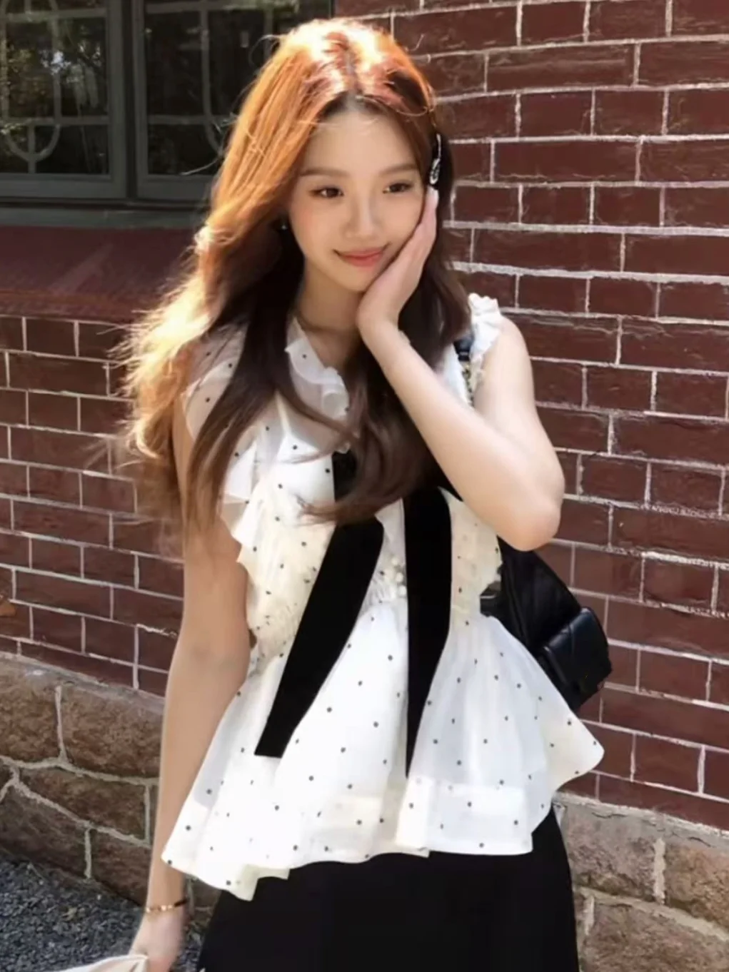 

Limited Edition Sweet Style Pure Color Sleeveless Knot Chiffon Shirt Women's Loose Fit Breathable Summer Top