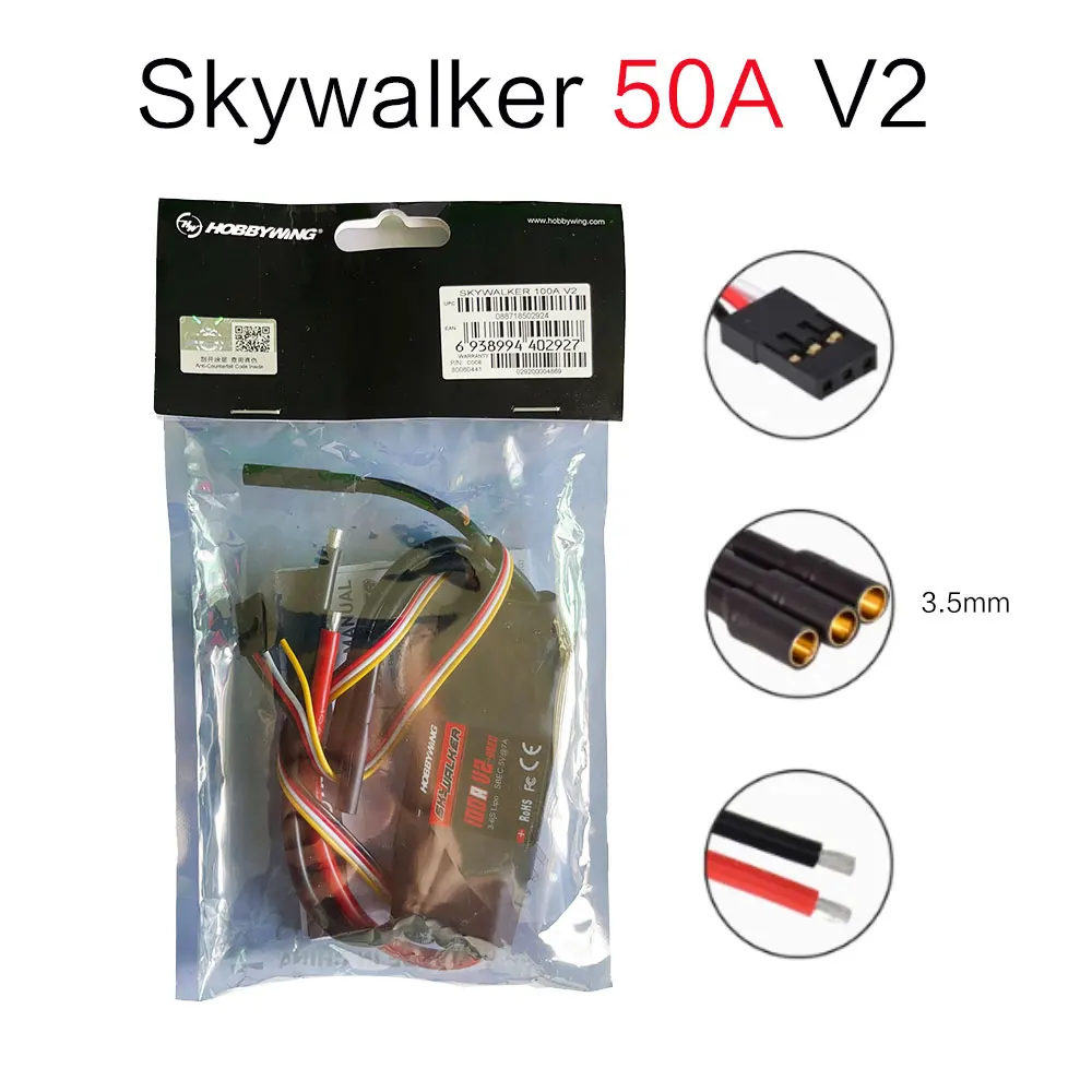 Neueste Original Hobbywing SkyWalker V2 30A 40A 50A 3-4S/60A 80A 100A V2 3-6S LiPo 5V BEC ESC 96MHz 32-bit ARMMO Für RC Flugzeug 4