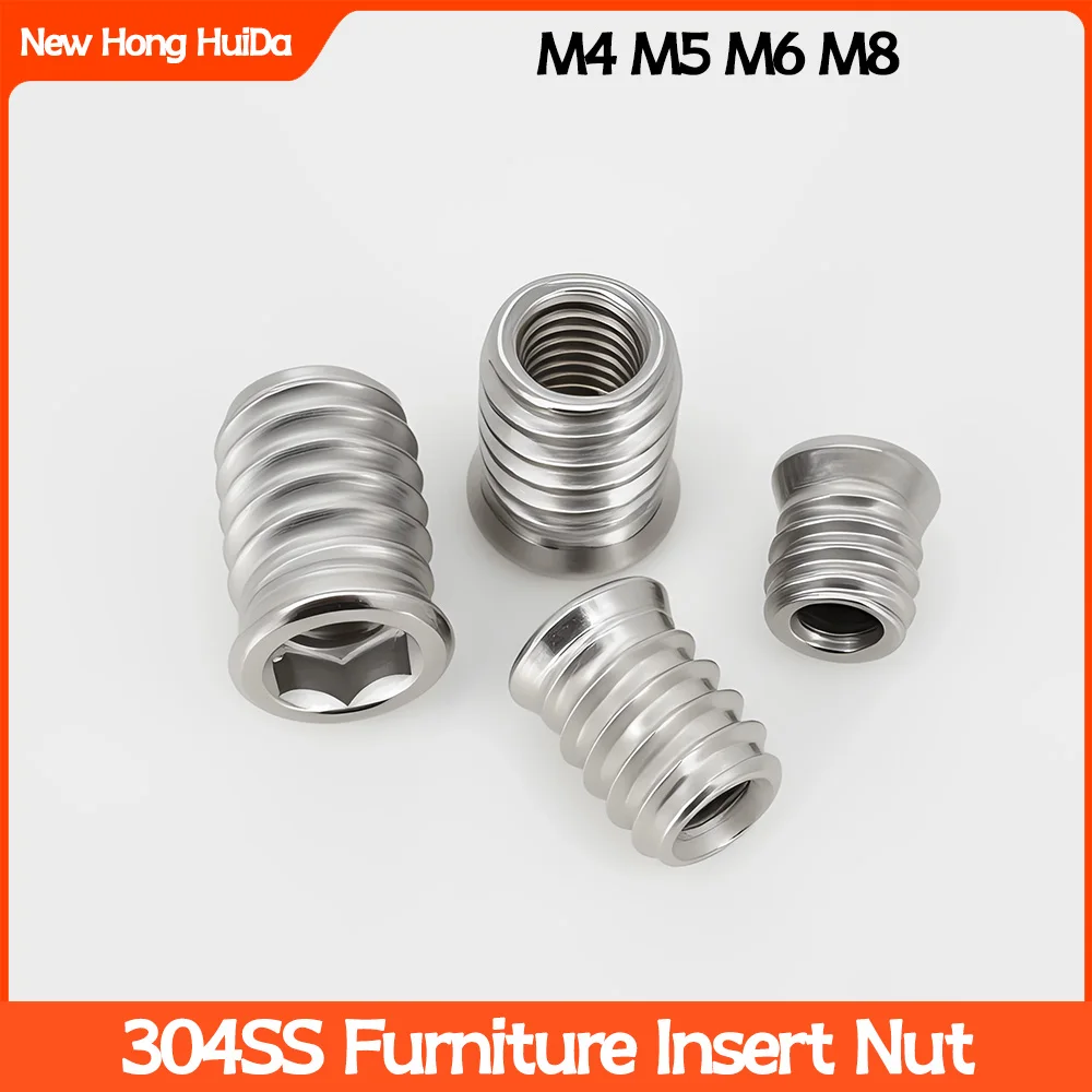10 Stück M4 M5 M6 M8 M10 304 Edelstahl Sechskant-Gewindeeinsatzmuttern Eingebettete E-Muttern für Möbel, Holz, Bett, Schrank