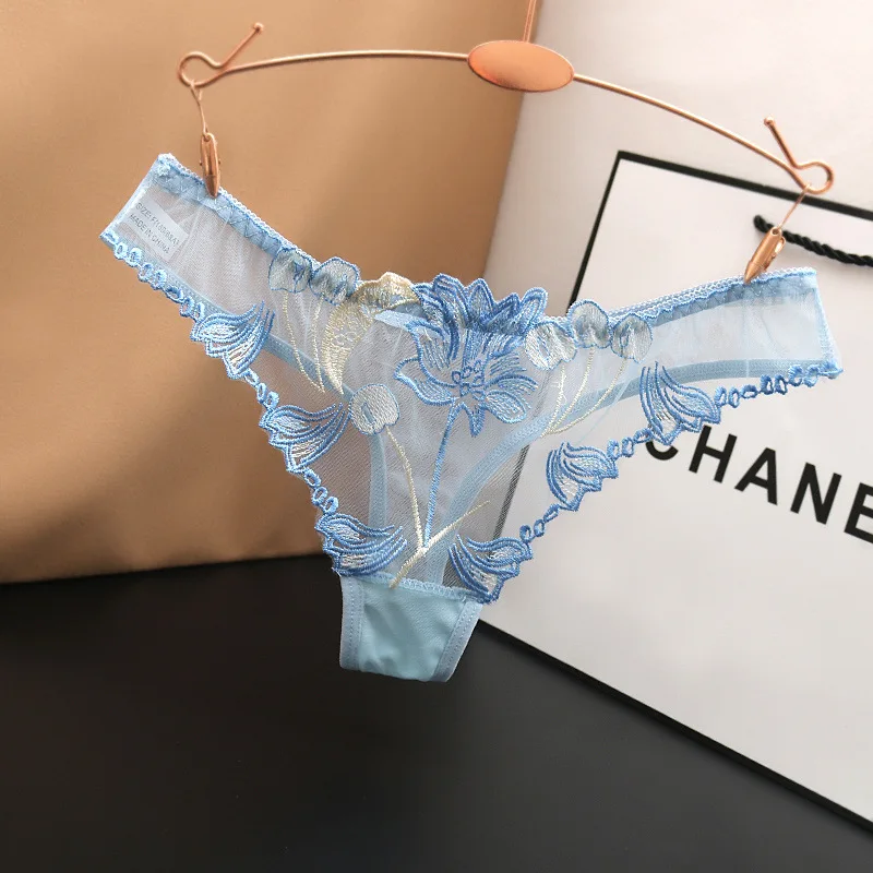 

Women's Erotic Full Transparent Panties Female Sexy Lace Underwear Ladies Floral Embroidery Lingerie Low-Waist Ultra-Thin Thongs