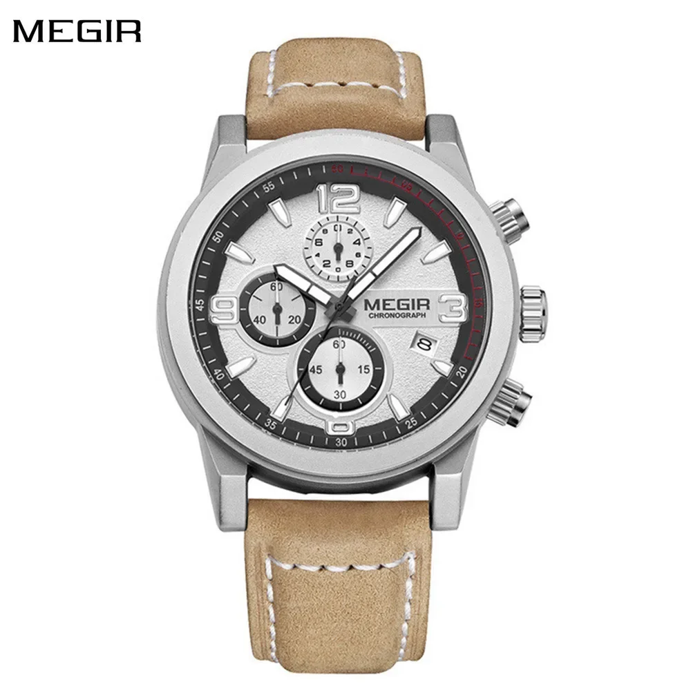 

MEGIR Chronograph Top Brand Casual Sports Watches Leather Strap Quartz Wrist Watch Waterproof Calendar Men Business Clock