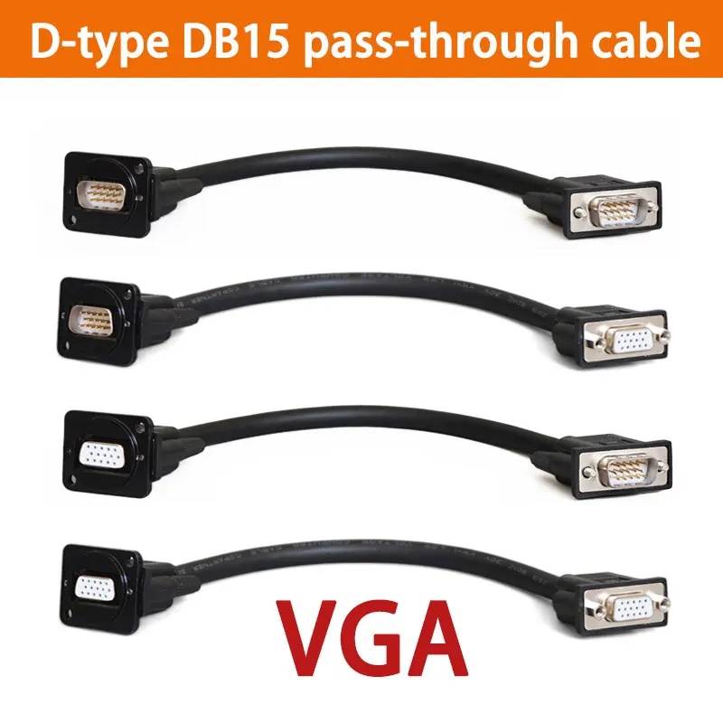 VGA DB15 D-type Male and Female Dual-Pass Solder-Free Strip Line Straight through 1080 HD Extension Full Pin Straight Plug 5m