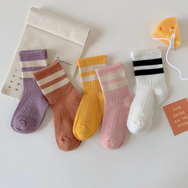 Autumn Baby Cotton Solid Color Striped Calf Long Socks 2022 Cute White Sport Stitch Thermal Stocking for Children Boy Girl Stuff