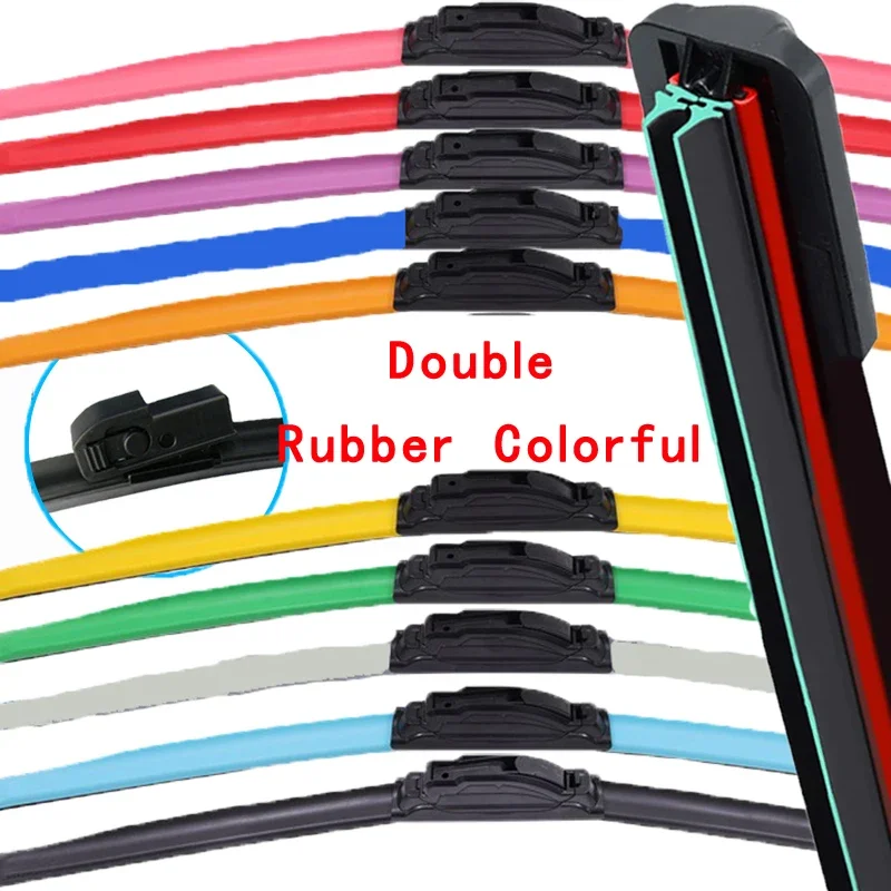 Colorful Side Mounting Car Windshield Wiper blades Universal Soft Double layer Rubber Frameless Bracketless 16