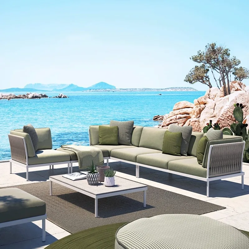 

Outdoor sofa aluminum alloy frame coffee table combination designer courtyard sponge seat cushion single and double triple L-sha