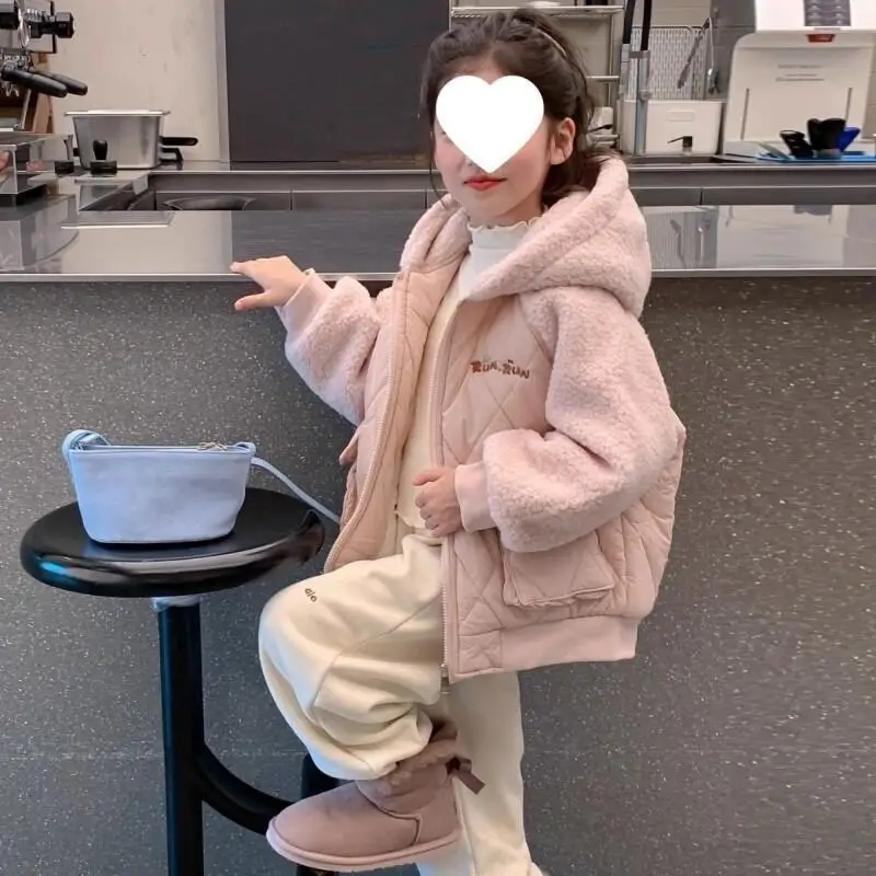 

Kawaii Casual Coat Tops Fashion Childrens Clothing Girls Winter Jacket Lined Thick Cotton Coat FashionCotton jacket with hat