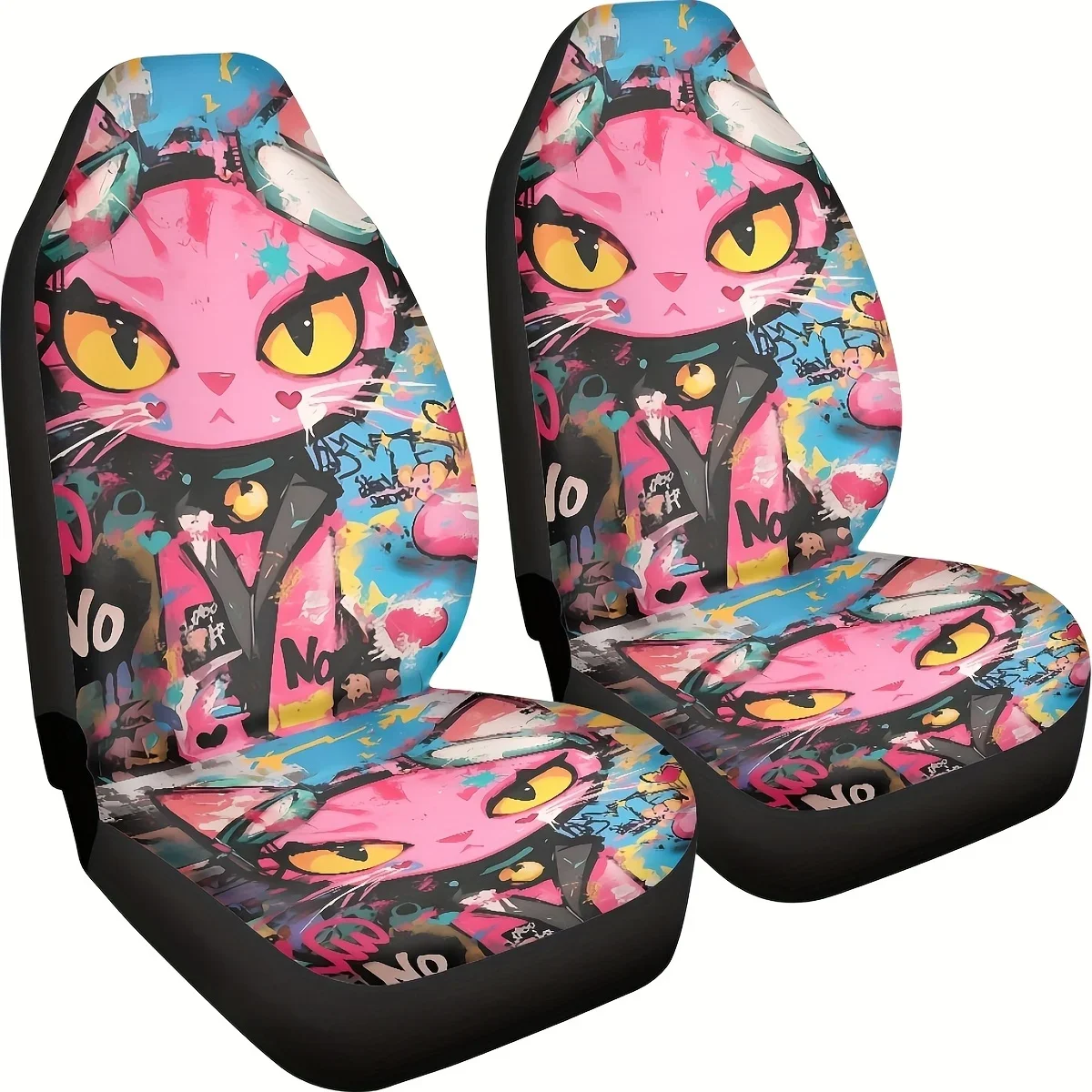 Fila lantera 2 plazas الهيب هوب خربش القط الوحش Funda asiento Impression digital Funda asiento Universal para automóvil Espalda #2