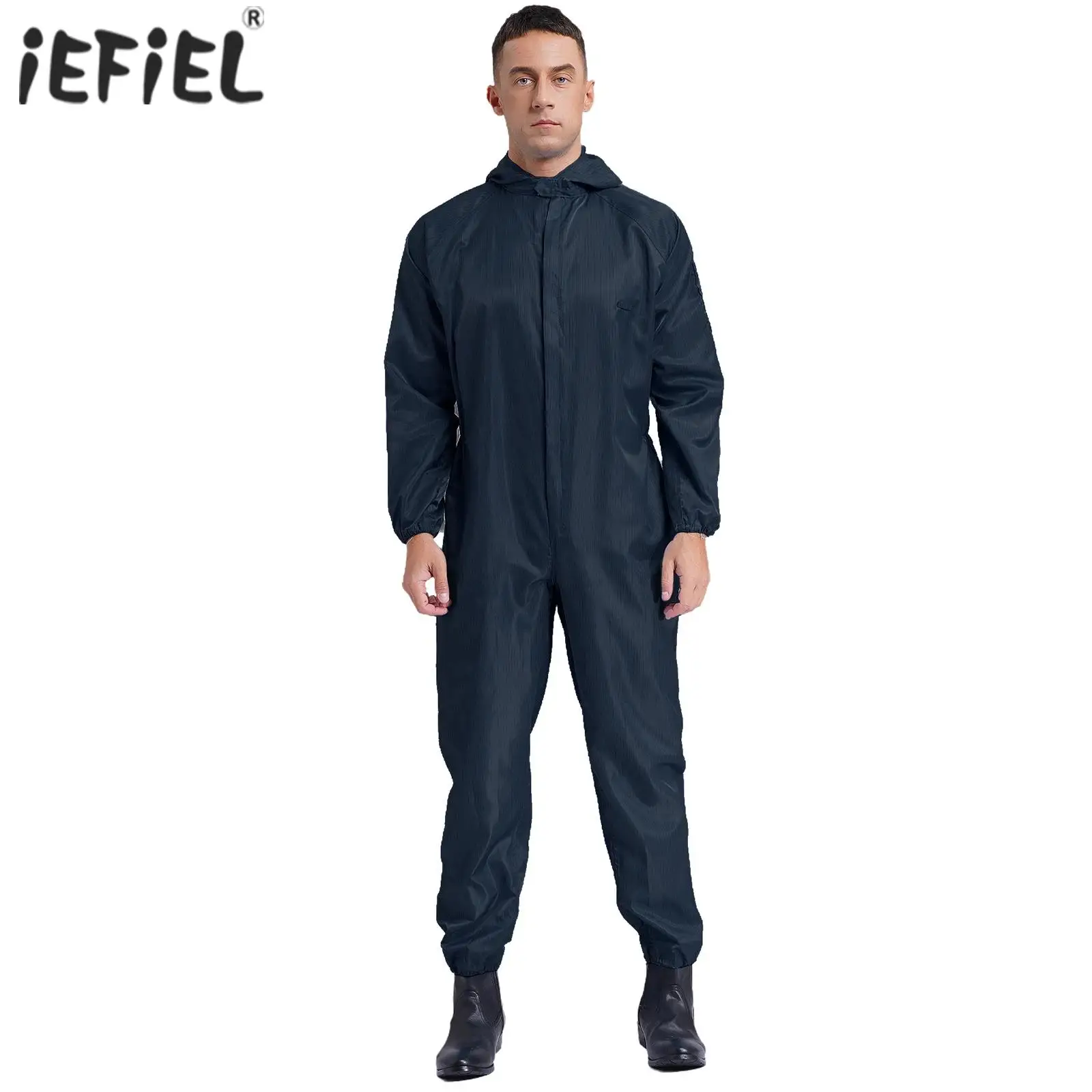 

Unisex Work Jumpsuit Overalls Anti-Static Dustproof Hooded Coverall Front Zipper Full-body Cover for Workshop Worker Spray Paint