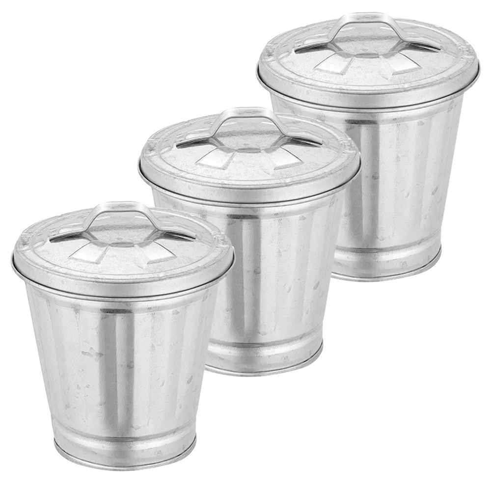 

3Pcs Mini Desk Trash Can Table Storage Waste Bin Flowerpots With Lids Jar Rubbish Bin with Lid Waste Flowerpot Home Office Use