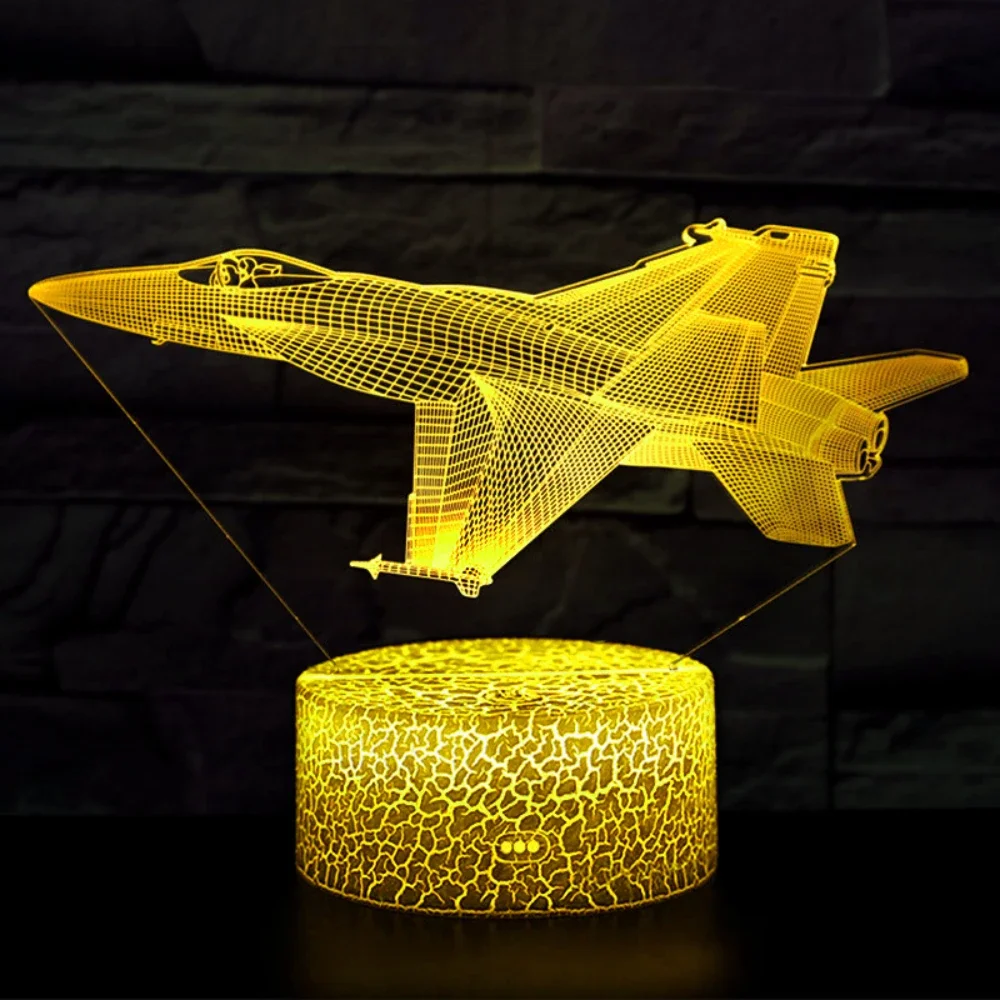 Fighter Jet Plane Night Lights 3D Illusion Lamp USB Airplane LED Table Lamp Bedroom Decor Birthday Christmas Gift for Kids Boys