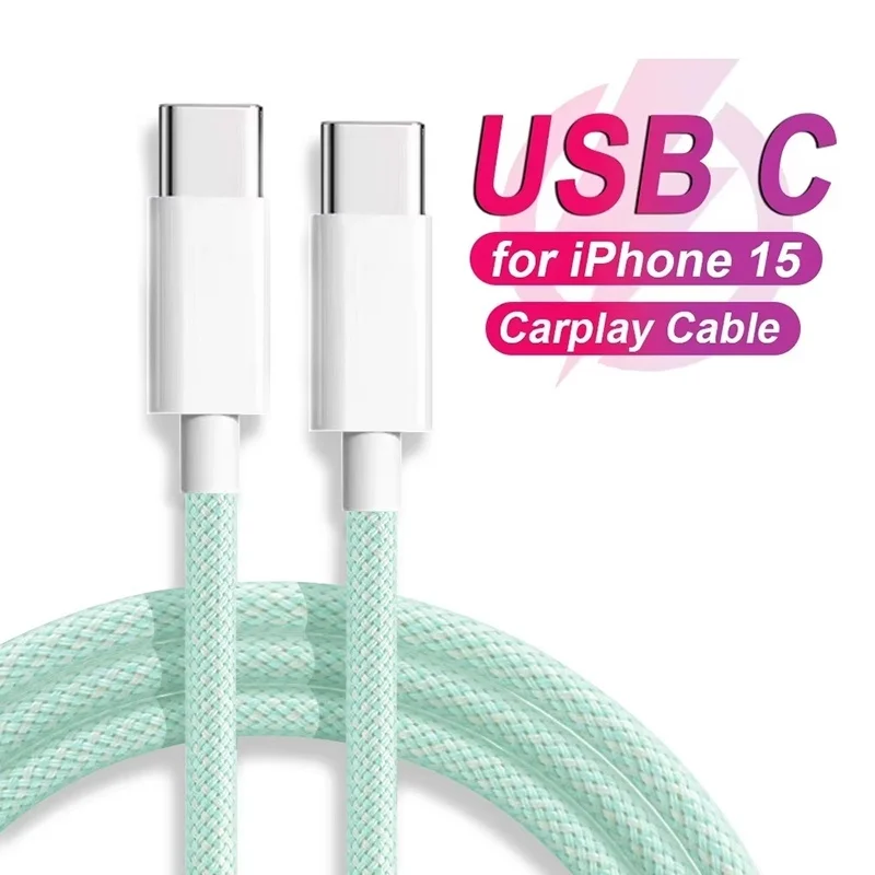60W Type C Charging Cables Multicolor Nylon Braid High-speed Data Wire USB C Quick Charging Cord For Apple iPhone 15 16 Pro Max