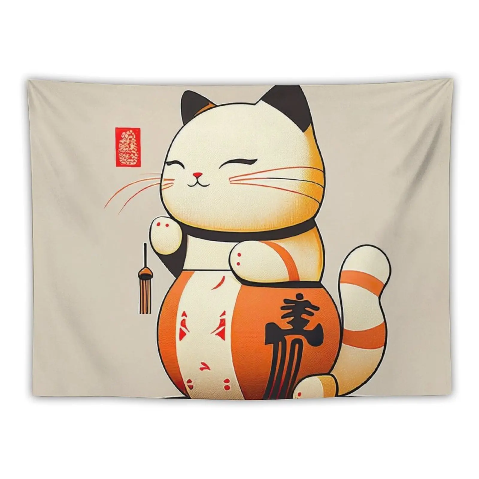 

Japanese Orange Lucky Cat Illustration Tapestry Room Decoration Aesthetic Decoration Home Wall Tapestries Tapestry