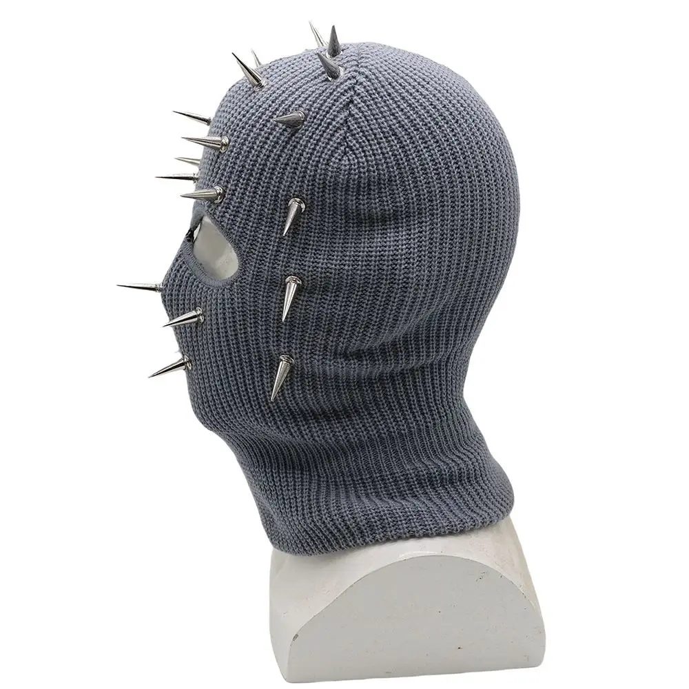 Punk Style Spiked Knitted Rivet Hat Breathable Lightweight Full Face Mask Winter Warm Windproof Funny Headgear Cosplay