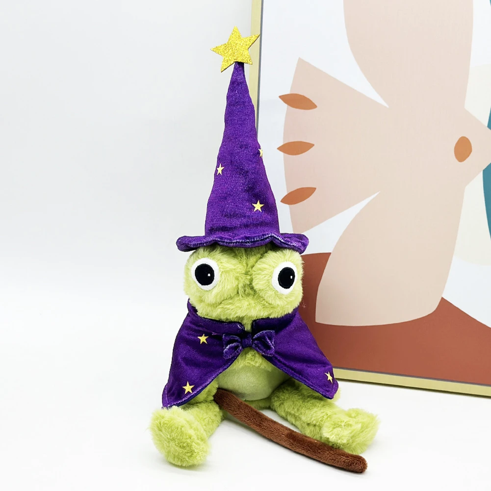 Halloween Frogs Wizard-Plush Toy Cute Moonlight Manor Frog Wizard Decoration Doll Holding Magic Wand Purple Hat Toy Gifts