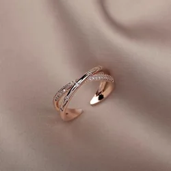 Simple light luxury cross zircon ring fashion design Korean female jewelry sexy rose gold Color adjustable ring For Women‘s Gift