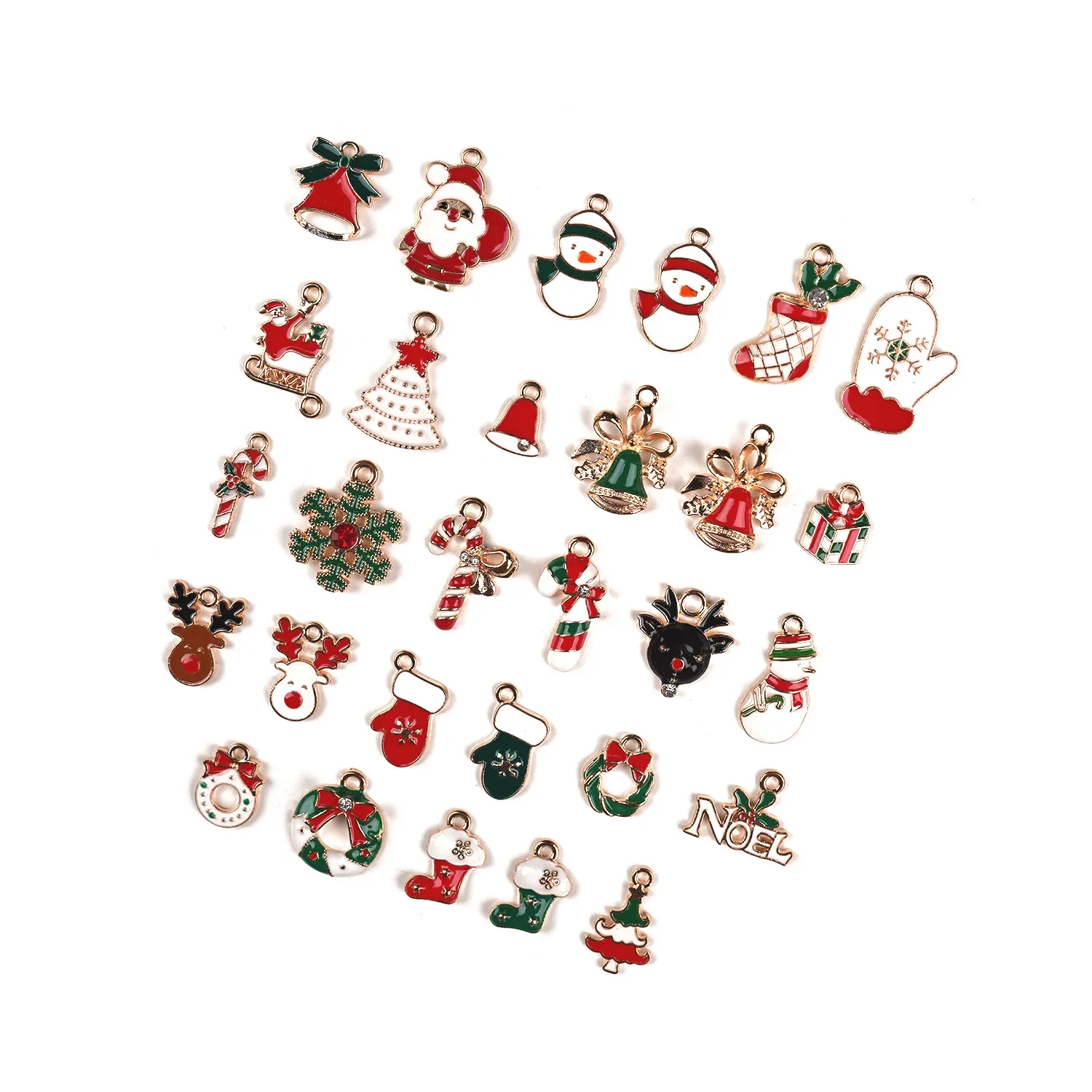 10pcs Red Green White Christmas Themed Charm for Jewelry Making Cute Earring Pendant Bracelet Necklace Charms Diy Design