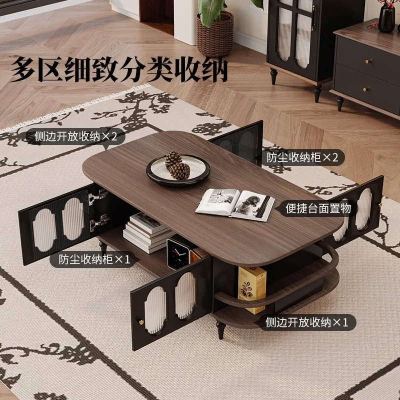 

American medieval living room home high-end wood grain rounded corner small apartment black retro