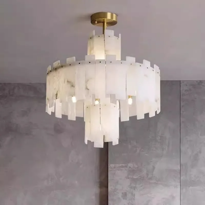 

Круглая люстра из натурального алебастрового испанского мрамора, подвесной светильник для гостиной, столовой, спальни, виллы, высококачественная латунная медная лампа