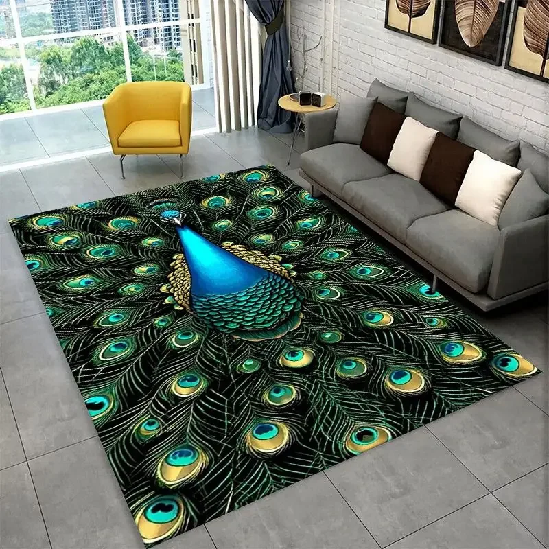Colorful Peacock Dream Birds Large Area Rug Non-slip Durable Carpet for Bedroom Living Room Sofa Doormat Home Decor Floor Mat