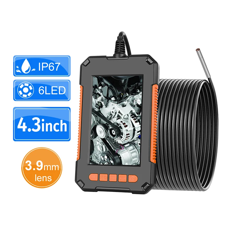 

4.3 inch IPS LCD Endoscope Camera HD 1080P Waterproof Inspcection Borescope Camera 3.9mm 6 LED Car Engine Sewer Pipe