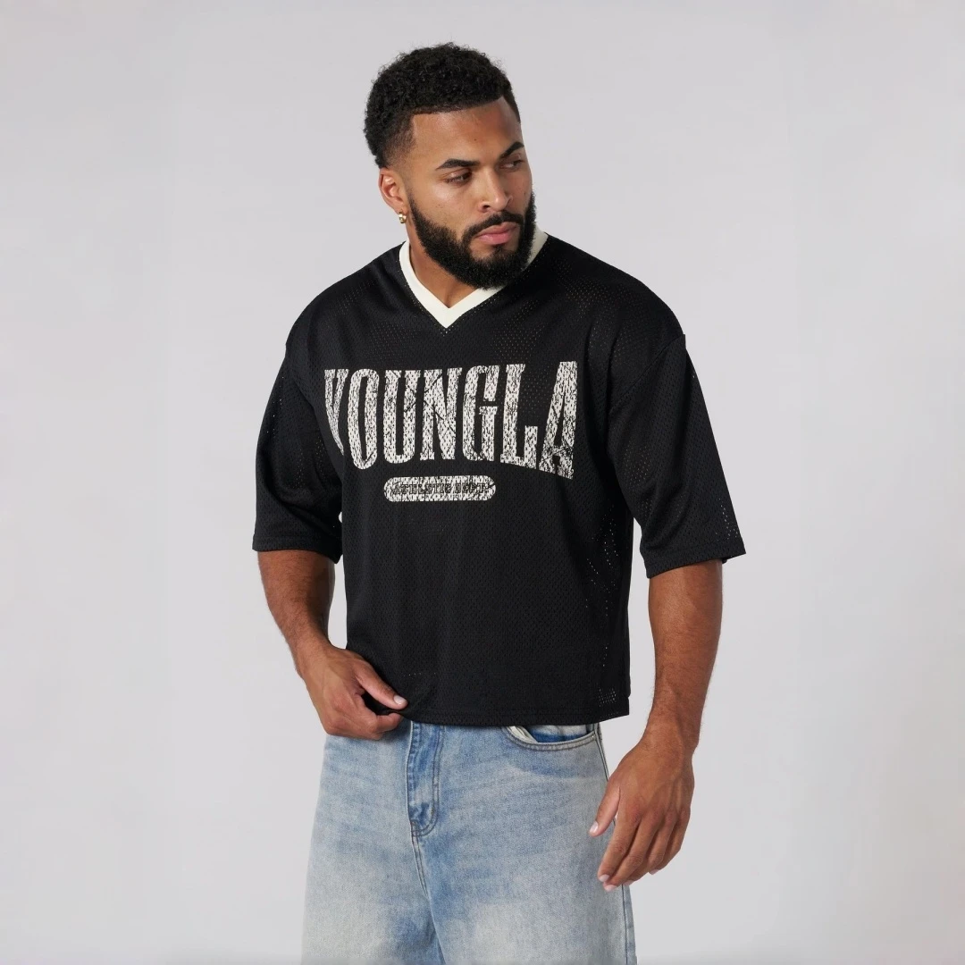 YOUNGLA Varsity Football Cropped Jersey, Men's and Women's Fitness Training Shirt
