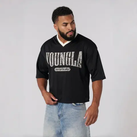 YOUNGLA Varsity Football Cropped Jersey, Men's and Women's Fitness Training Shirt