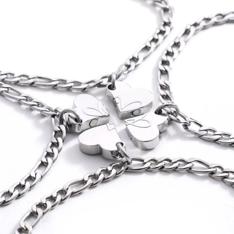 3/4Pcs Magnet Heart Couple Bracelets Matching Clover Bracelet Adjustable Jewelry Christmas Gift for Women Men Teen