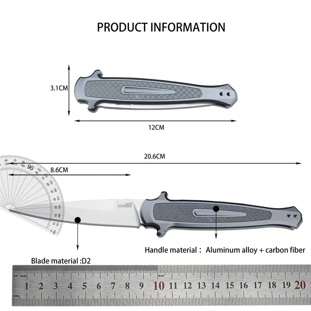 NEW Folding Knife KS 7150 Outdoor Pocket Knives D2 Blade Aluminum Inlaid Carbon Fiber Handle EDC Camping Hiking Survival Knives