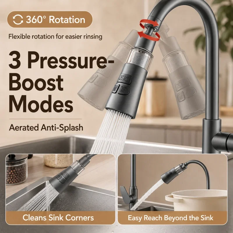 360° Swivel Faucet Extender Water Filter Anti Splash Sink Aerator Flexible Tap Adapter for Kitchen