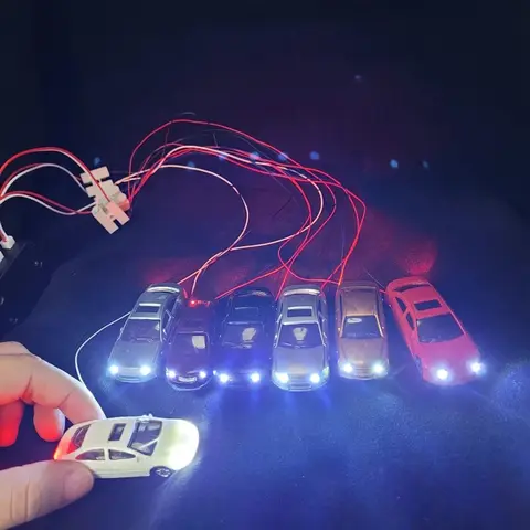 6PCS Miniature Model LED Lighting Car Toy HO N Scale 12V Llluminated Vehicles For DIY Railway Street Landscape Scene Layout