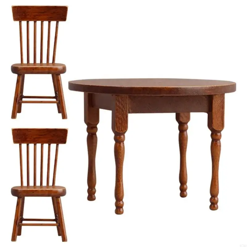 

97BE 1/12 Miniature Furniture Table and Chair Set for Dollhouses Dining Room Scene Display Craft Model Project Setting