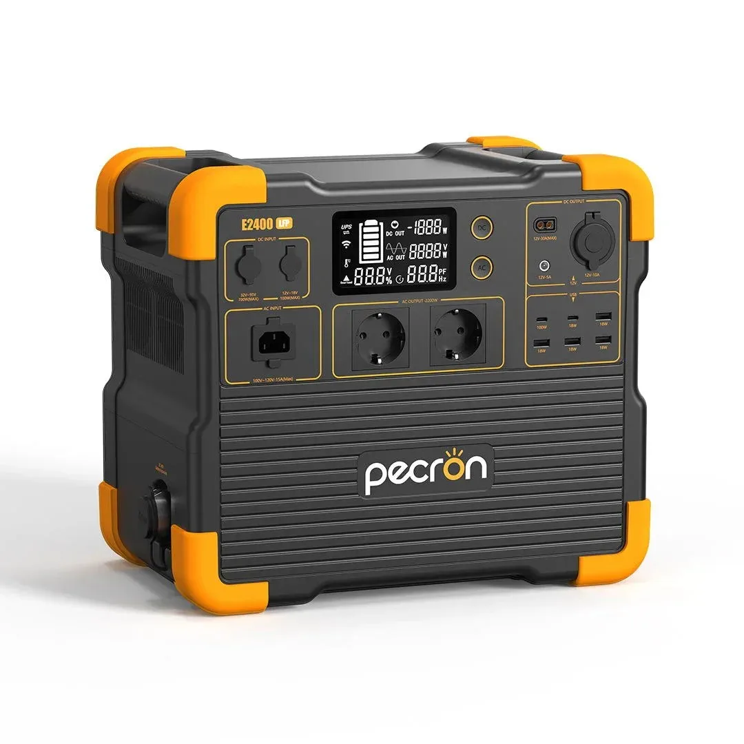 Pecron E2400 LFP 2400W Tragbare Powerstation 2048Wh LiFePO4 Solargenerator mit USV, erweiterbar auf 8192Wh, 1,6 Stunden Schnellladung, 800W Solareingang für Notfälle zu Hause, Camping, Wohnmobile,