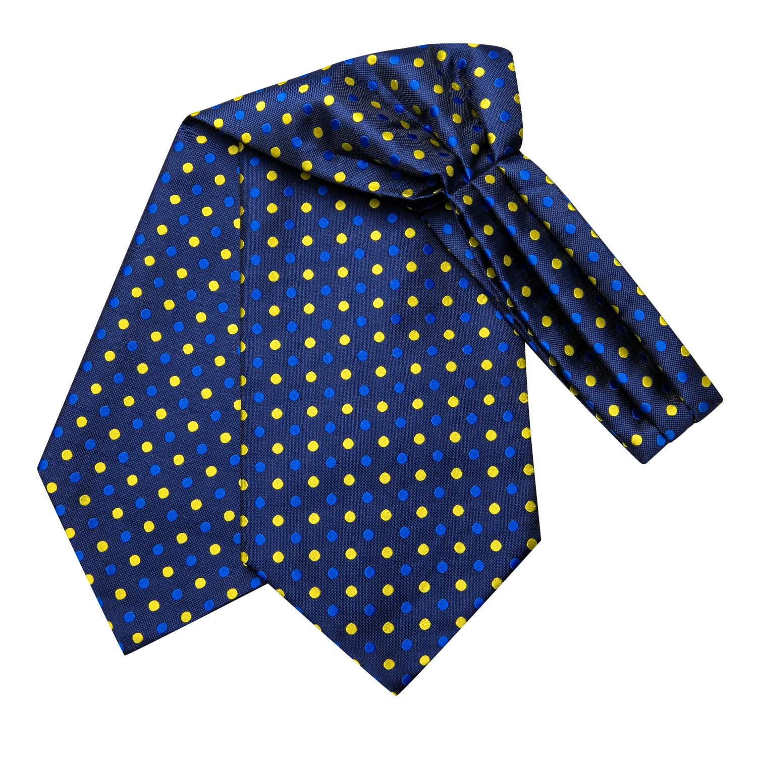 Hi-Tie Silk Blue Yellow Dots Mens Ascot Tie Hanky Cufflinks Set Jacquard Woven Self Cravat for Male Groomsmen Wedding Business