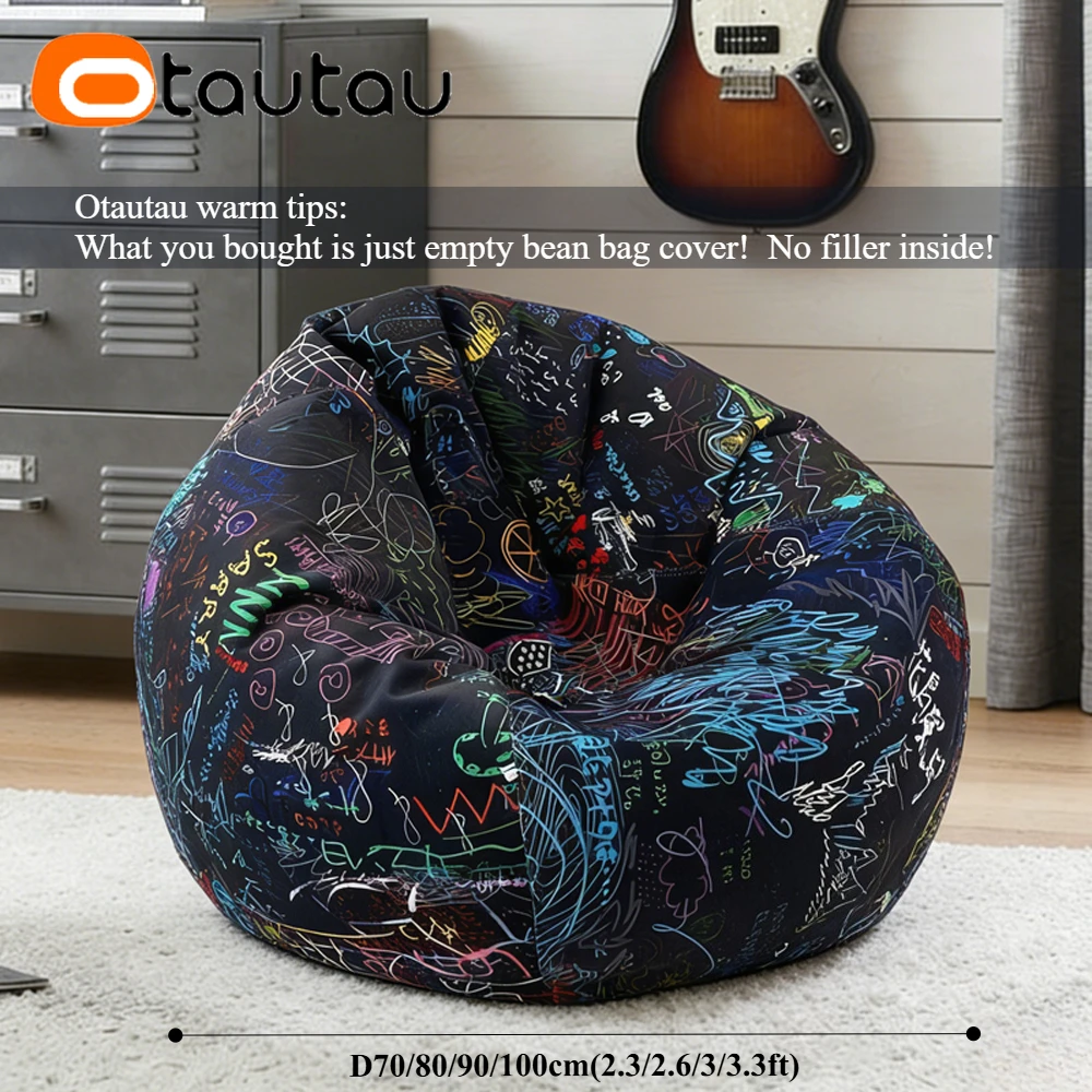 OTAUTAU Bean Bag Cover Soft Graffiti Velvet Corner Pouf Ottoman Beanbag Cover DD247【No Filler!Please Buy Filler Yourself!】 - view 3