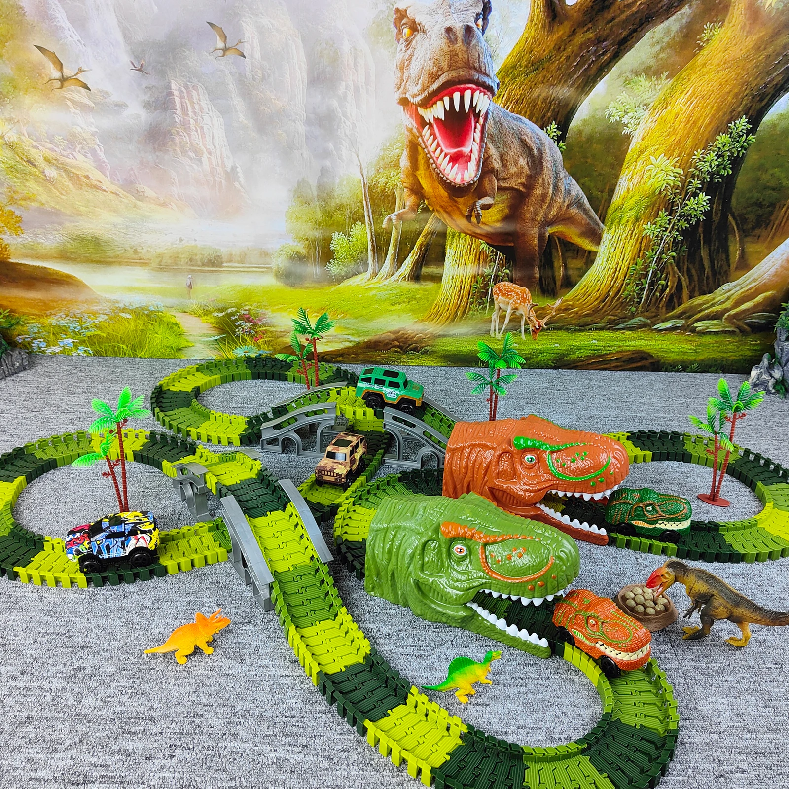 Pista Macchinine Dinosauri Giocattolo per Bambini 3 4 5 6 Anni con 8 Dinosauro Giocattolo Piste